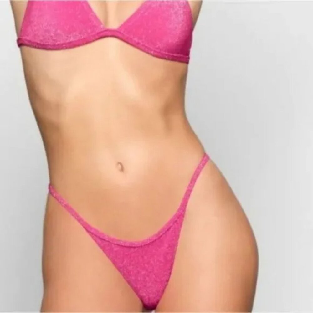Skims Swim Glitter String Thong - Magenta 2X
